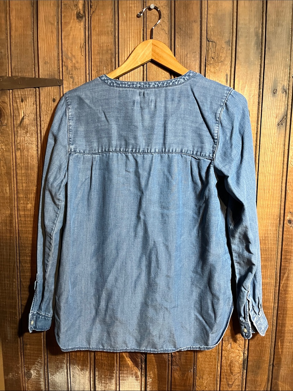 LOFT Denim Long Sleeve Henley Top - Blue - Picture 4 of 5